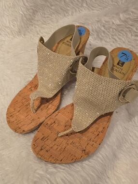 White Mountain Gold Cork Thong Wedge Sandals